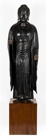 Giappone, XVIII-XIX secolo Buddha Amida Nyorai Legno laccato nero, pasta di...