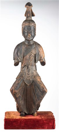 Vietnam Danzatore Legno Statua: 59,2x17x13 cm Base: 5,5x26x15,5 cm...