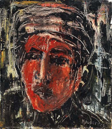 Fateh Moudarres VOLTO FEMMINILE olio su cartone telato, cm 34,5x29,5 firmato...