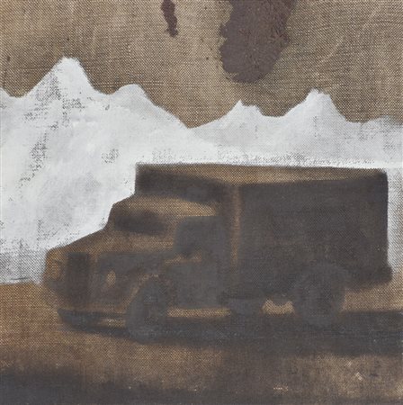 Luca Pignatelli CAMION E MONTAGNE olio su telone di copertura di vagone...