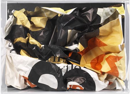 Mimmo Rotella COMPOSIZIONE plastiforme entro teca in plexiglass, cm...