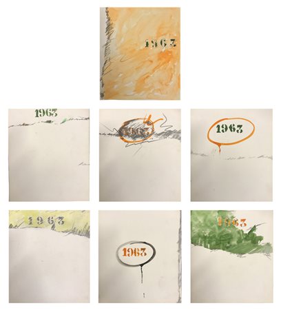 Mario Schifano 1963 acquerello e matita su cartoncino, cm 24x21 ciascuno...