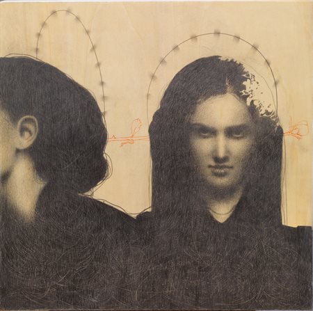 Omar Galliani NUOVI FIORI NUOVI SANTI grafite e pigmanto su tavola, cm...