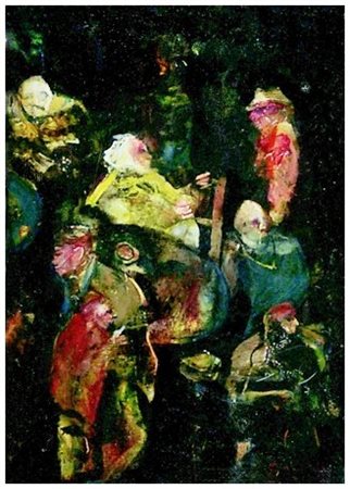 ROBERT CARROLL 1934 Tavoli 2003 Olio e t.m. su tavola 30 x 20. Firma in b. a...