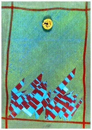 SERGIO DANGELO 1932 Luna prigioniera Olio, collage e applicazione su tavola...