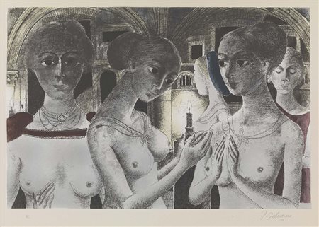 Paul Delvaux Antheit 1897 - 1994 Trois femmes, 1970 ca. Litografia a colori,...