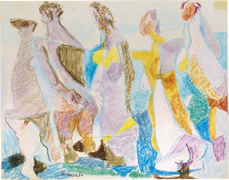Fausto Pirandello Roma 1899 - 1975 Bagnanti Pastello su carta, cm. 22x28...
