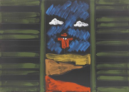 Tano Festa Roma 1938 - 1987 Persiane con spaventapasseri Acrilico su tela,...