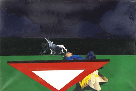 Ennio Calabria Tripoli 1937 Storia per una "coppia", 1976 Olio su tela, cm....