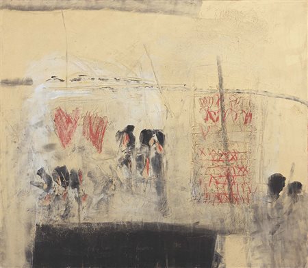 Giorgio Celiberti Udine 1929 Accenni di cuori, 1990 Affresco su tavola, cm....