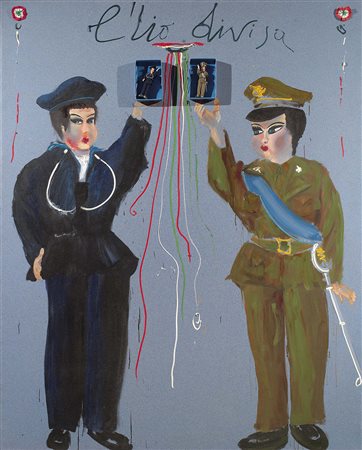 Aldo Mondino Torino 1939 - 2005 L'io divisa, 1990 Acrilico e collage su...