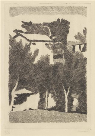 Giorgio Morandi Bologna 1890 - 1964 Paesaggio con tre alberi, 1931 o 1933...