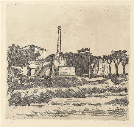 Giorgio Morandi Bologna 1890 - 1964 Paesaggio con la ciminiera, 1926...