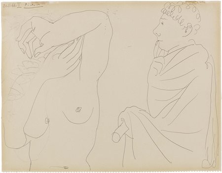 Pablo Picasso Malaga 1881 - Mougins 1973 Homme et femme, 1966 Matita su...