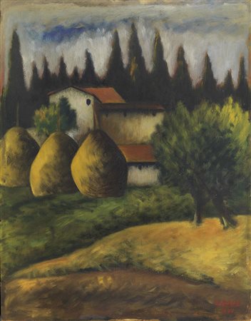 Ottone Rosai Firenze 1895 - Ivrea (To) 1957 Paesaggio con i covoni, 1938 Olio...