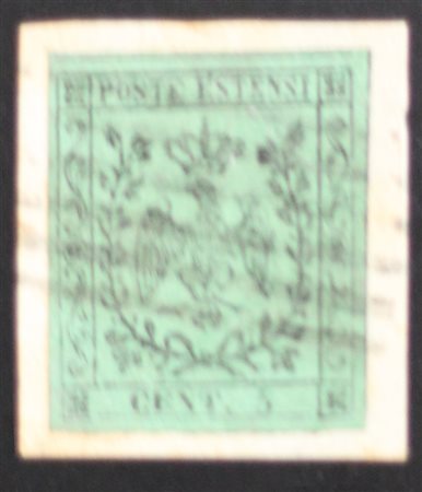 Modena 1852- num. 1 su frammento, firma A. Diena Prezzo di catalogo : 275 €