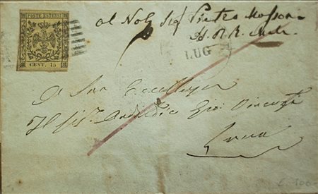 Modena 1852- num. 3 su busta Prezzo di catalogo : 250 €