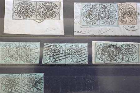 Stato Pontificio 1852- lotto di num. 11 coppie su frammento e sfuse, num....