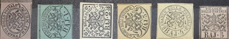 Stato Pontificio 1852- lotto di num.6 francobolli linguellati, num....