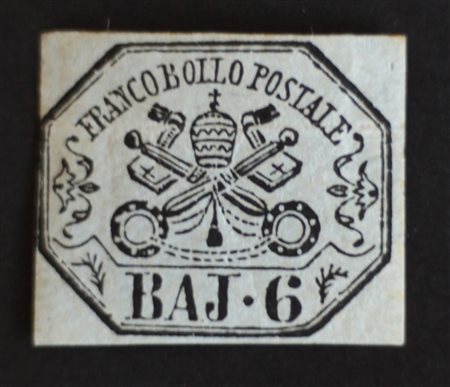 Stato Pontificio 1852-num. 7A linguellato, firma A. Diena Prezzo di catalogo...