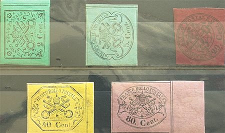 Stato Pontificio 1867-francobolli numeri 13,16,18,19,20, linguellati, numeri...