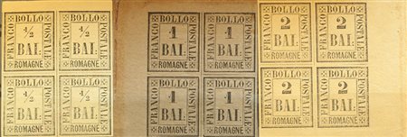 Romagne 1859- num.1-9 in quartine, con francobolli in parte linguellati, in...