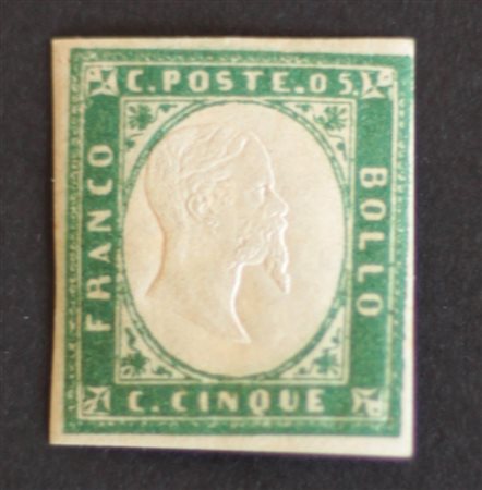 Sardegna 1855/63-num. 13d colore verde smeraldo, linguellato, certificato E....
