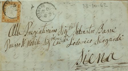 Sardegna 1855/63-num.14+15 su due buste Prezzo di catalogo : 220 €