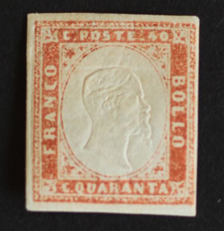 Sardegna 1855/63-num.16Ab, colore vermiglio arancio chiaro, linguellato, con...