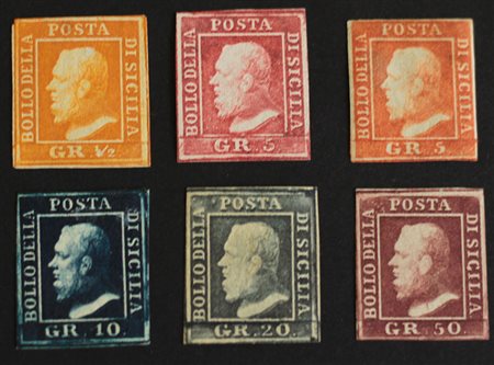 Sicilia 1859-num. 2,5,11,12,13,14 senza gomma, num.9 certificato Sorani,...