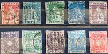 Toscana 1851/60-lotto di num.10 francobolli di seconda scelta Prezzo di...