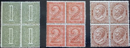 1863/65 num.14,15,19 in quartina, senza linguella Prezzo di catalogo : 325 € +
