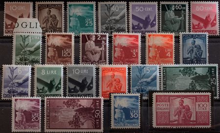 1945/48 num.543-565 senza linguella, num.563 e 565 con certificato Ray Baudi...