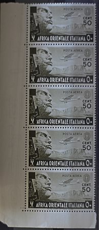 1938 Africa orientale italiana posta aerea 2 in striscia di 5 angolo di...