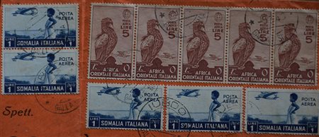1938 Africa orientale italiana posta aerea 9 in striscia di 5 usato su...