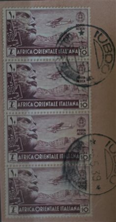 1938 Africa orientale italiana posta aerea 10 usato su frammento in striscia...