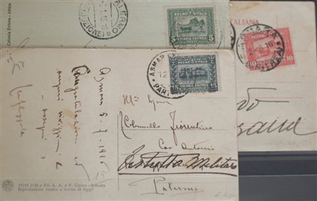 1910/16 Eritrea num.34,35,46 usati su tre cartoline Prezzo di catalogo : 390 €