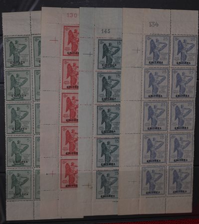 1922 Eritrea num-50-53 in blocchi di 10 d'angolo senza linguella con...