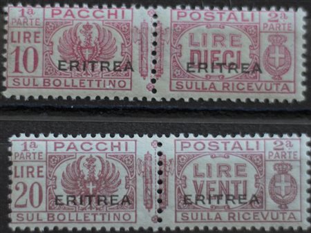 1927/37 Eritrea pacchi postali num.31-32 senza linguella Prezzo di catalogo :...