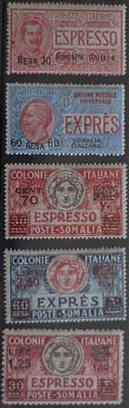 1923/27 Somalia espressi num.1,2,5,6,7 senza linguella Prezzo di catalogo :...