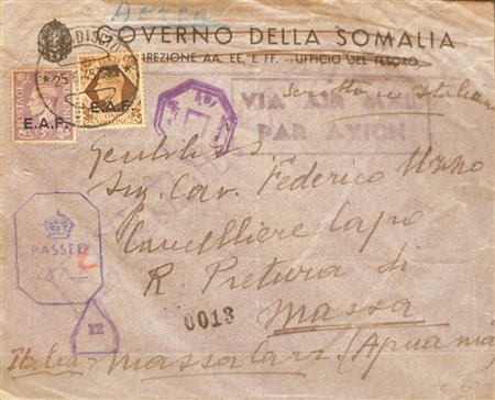 1943/46 Somalia num.4, 8 su busta Prezzo di catalogo : 200 €