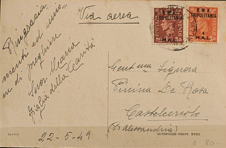 1948 Tripolitania num.3,4 su cartolina Prezzo di catalogo : 275 €