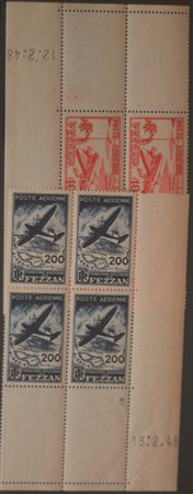 1948 Fezzan aerea 1,2 in quartine d'angolo con data senza linguella Prezzo di...