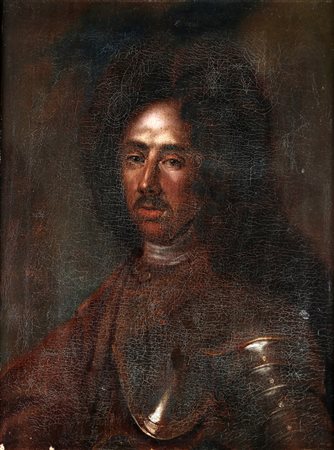 ARTISTA DEL XVII SECOLO Ritratto d'uomo con armatura. Olio su tela . Cm 52,00...