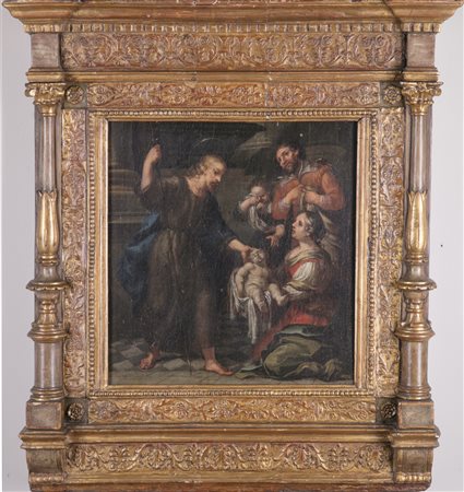 ARTISTA DEL XVIII SECOLO Scena biblica. Olio su tela . Cm 39,00 x 41,00. ....