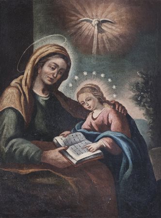 ARTISTA DEL XVII SECOLO Educazione di Maria. Olio su tela . Cm 75,00 x...