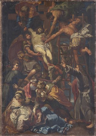 ARTISTA DEL XIX SECOLO Deposizione. Olio su tela . Cm 53,50 x 75,00. Da...