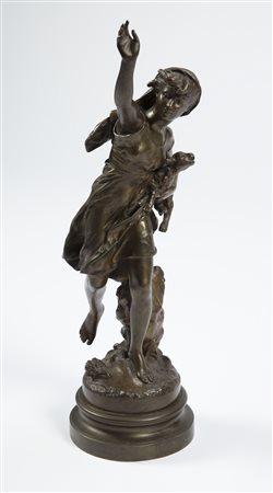 MOREAU MATHURIN (1822 - 1912) Giovane con agnello. Bronzo. Cm 46,00. Firmato...