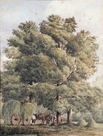 ARTISTA DEL XIX SECOLO Fienagione. . Acquerello su carta. Cm 35,00 x 44,00. ....