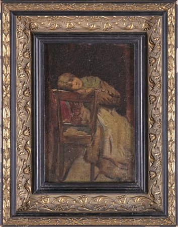 PITTORE VENETO DEL XIX SECOLO Figura in un interno. Olio su cartone. Cm 14,00...